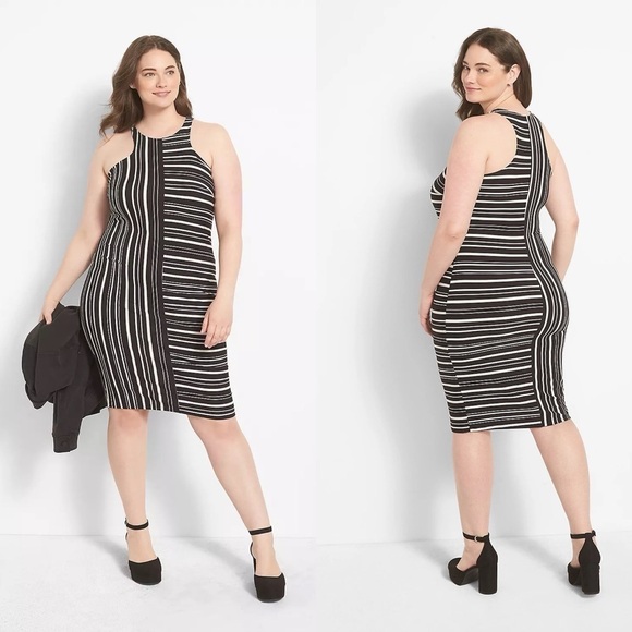 NWT Sleeveless High Neck Bodycon Dress Black White Zolo Stripes - Picture 1 of 10